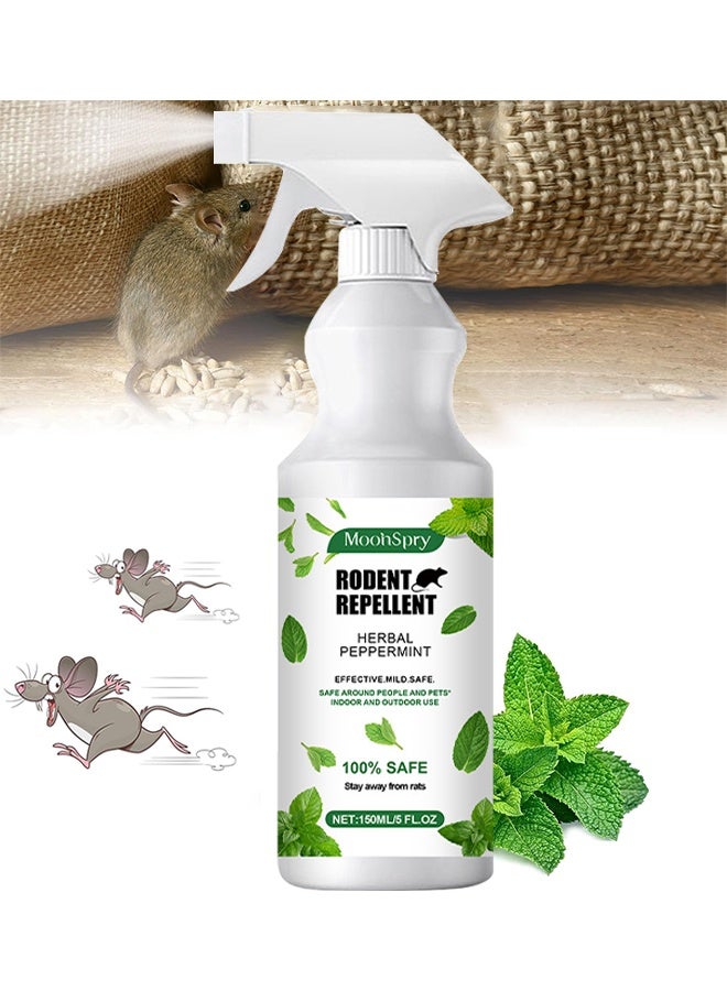 MOONSPRY Rats Repellent Spray, Rodent Repellent, 100% Natural Repel Mice, Outdoor Garden Mint Scented Rat Repellent Spray, Use To Prevent, Catch And Repel Rats, Eco-Friendly Mouse Repellent Spray Natural Non-Toxic, 150ml - Image 1